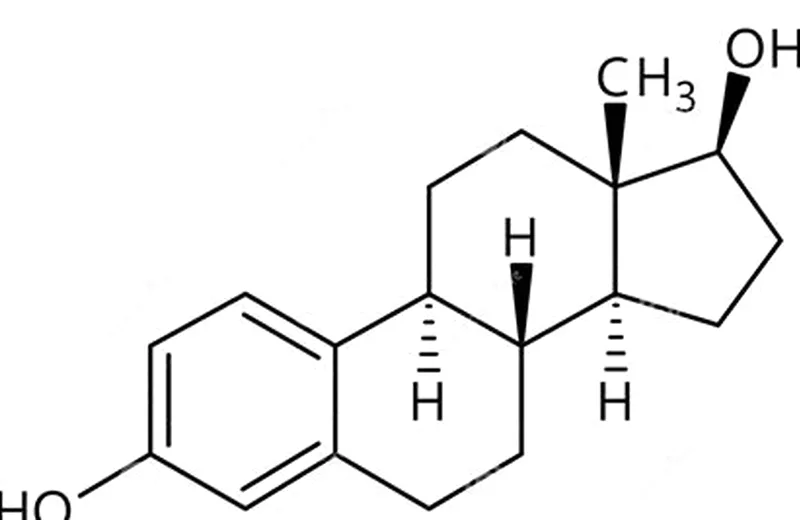 A 3D representation of the estradiol molecule (17β-estradiol) used in dosing calculations